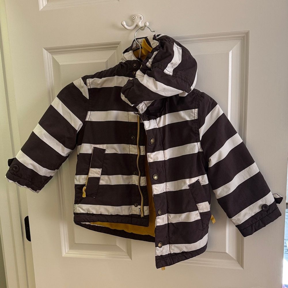 Boden Kids Puffer Jacket - Brown and White Stripes